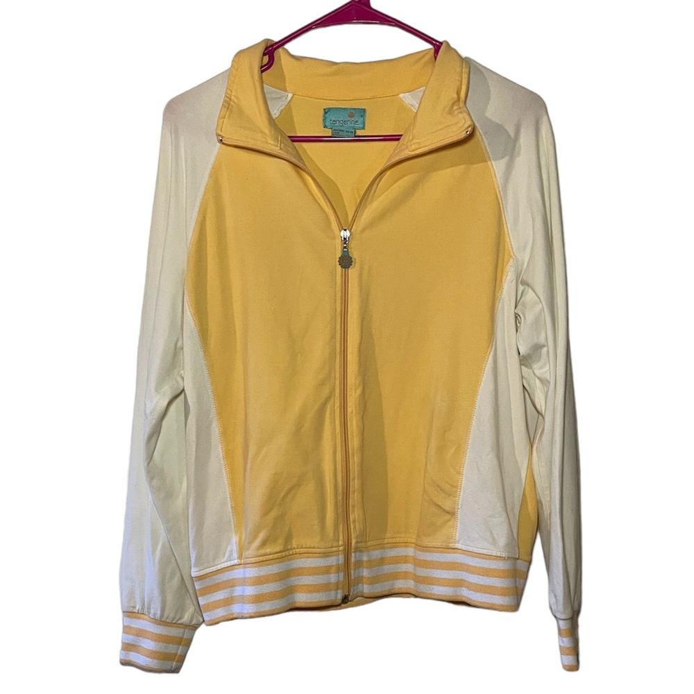 Vintage Tangerine Track Jacket Orange & White Striped Zippered Lightweight Gym M